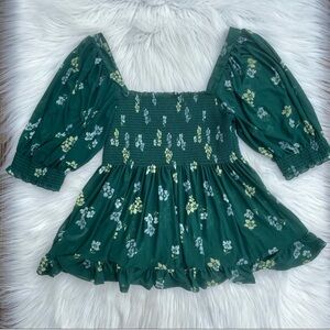 Free People Green Floral Babydoll Top